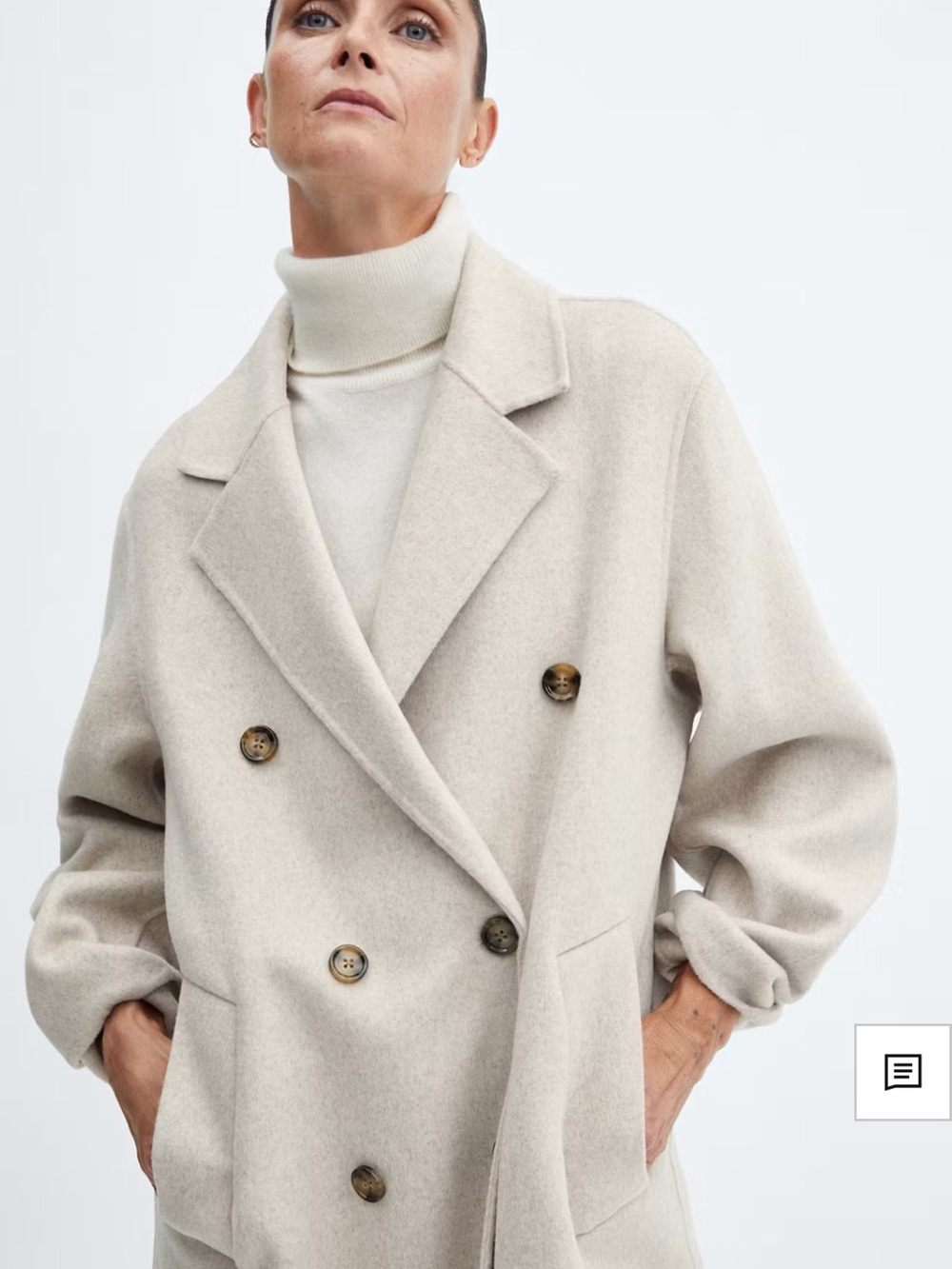 Wool-Blend Double-Breasted Women's Coat in Light Beige handmade - Picture 6 of 7